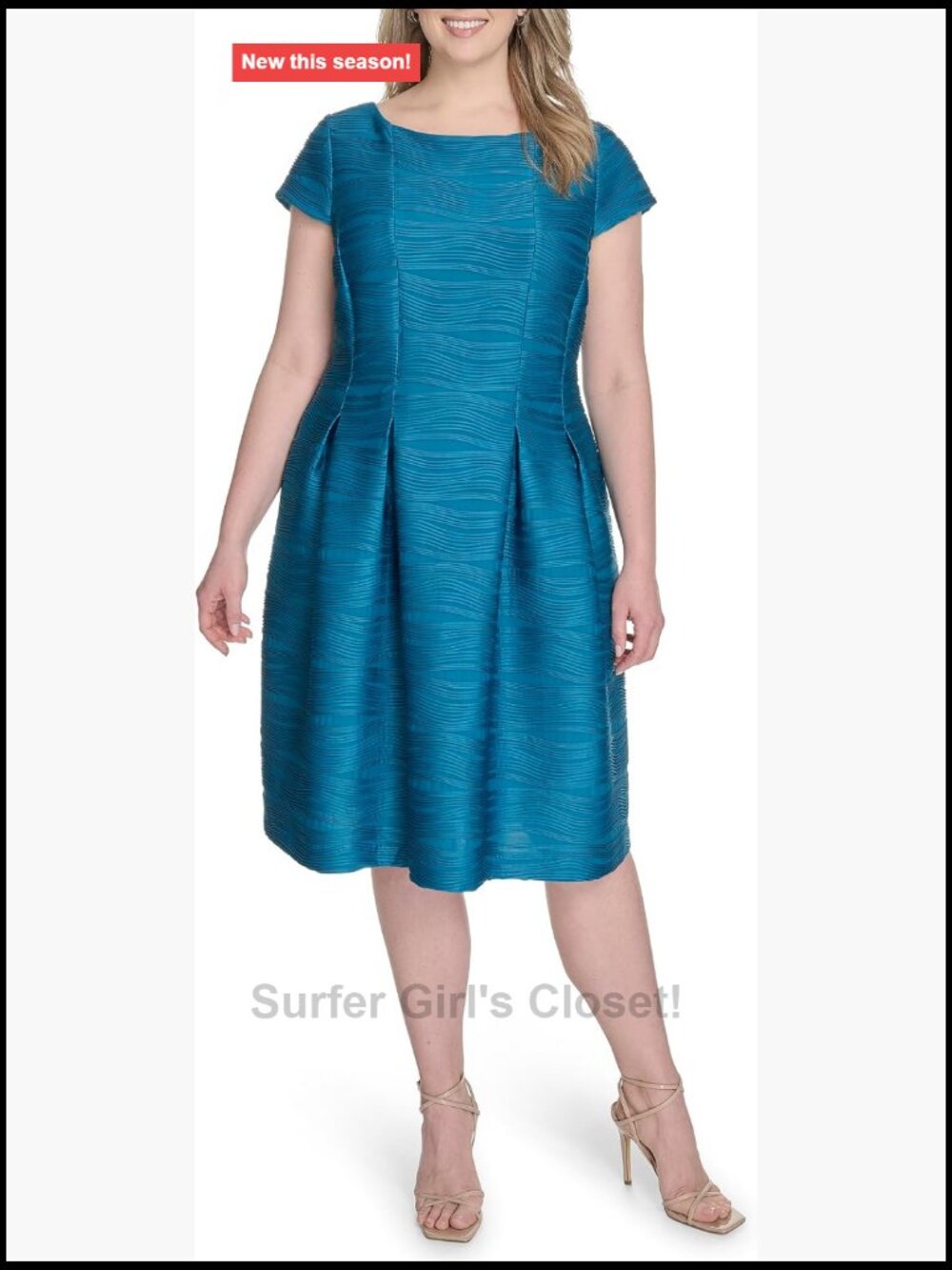 Women's Boat Neck Cap Sleeve Fit & Flare Knit Dress Plus Size 14W